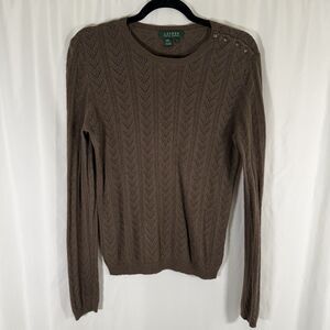 Lauren Ralph Lauren Blouse Womens Large Green Silk Cashmere Round Neck Long Sl